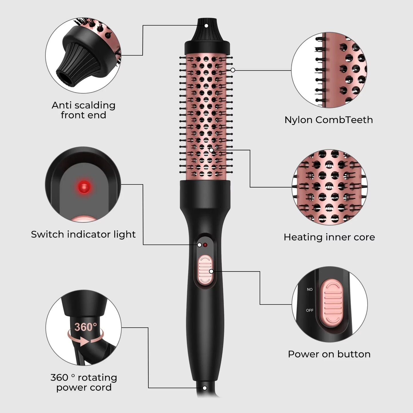 32mm Heated Curling Brush – Volumizing & Smooth Hair Styler